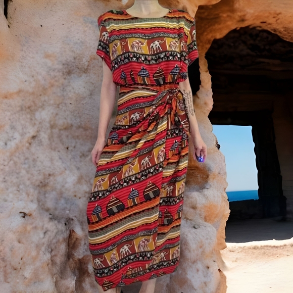 Vintage Dresses & Skirts - Vtg Boho Tribal Maxi Dress
